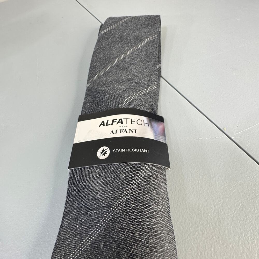 ALFANI ALFATECH Mens Necktie Louise Stripe Charcoal Stain Resistant New